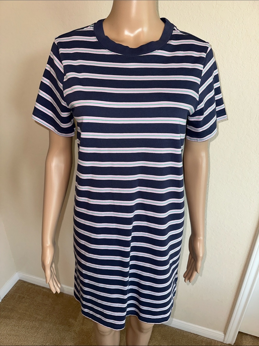 NWOT 100% Cotton Old Navy, White & Pink Striped Mini Dress Size Small